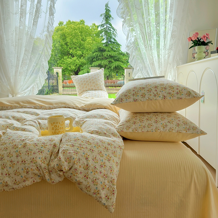 91家纺网 家纺一手货源 找家纺 王朝国际 2025新款直播热款有氧提花有氧双层纱碎花单被套 月光女神