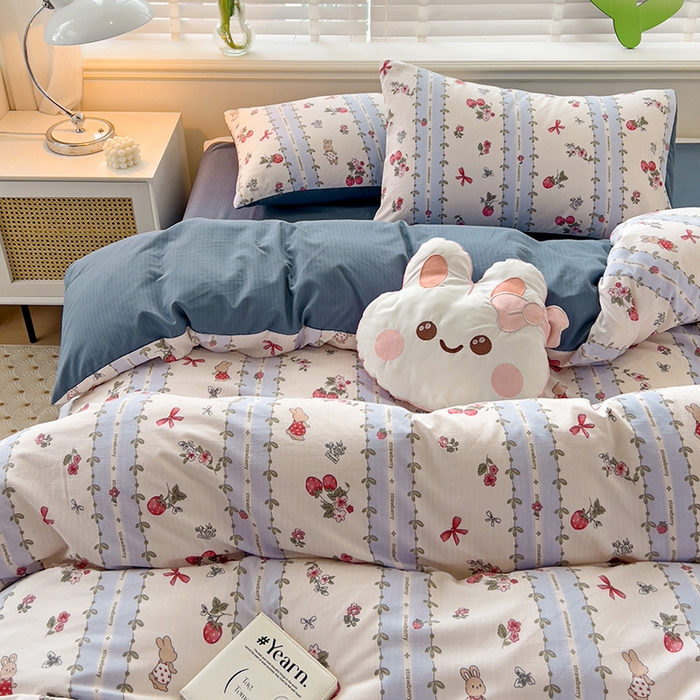 91家纺网 家纺一手货源 找家纺 王朝国际 2025新款直播热款有氧提花有氧双层纱碎花单被套 蓝颜