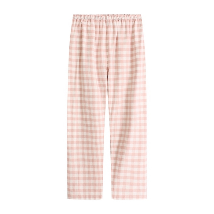 91家纺网 家纺一手货源 找家纺 伊嫚家居 2025新款无印日式双股全棉法兰绒家居服良品睡衣女纯棉直播秋冬款情侣睡衣 粉色小格