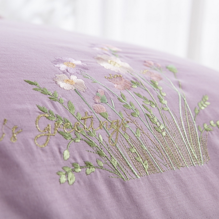 91家纺网 家纺一手货源 找家纺 鲁爱家纺供货 2025新款全棉双层纱绣花四件套 初语-粉黛紫