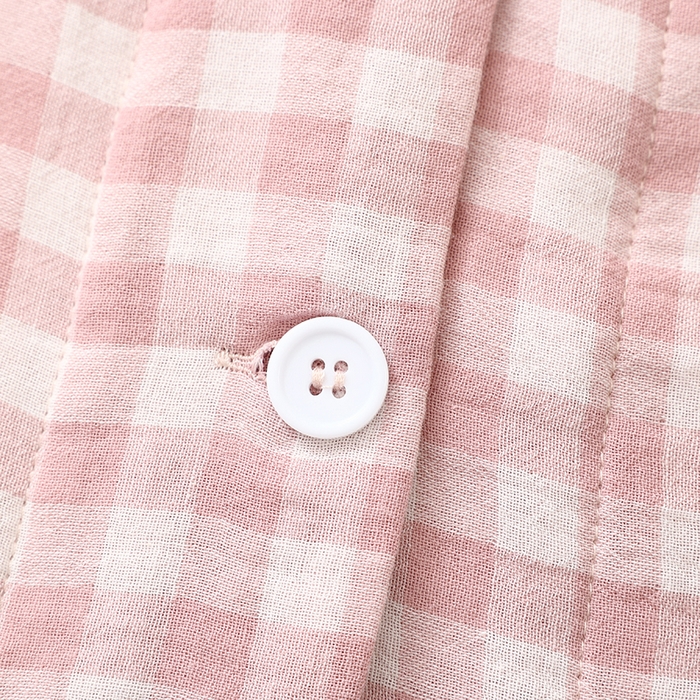 91家纺网 家纺一手货源 找家纺 伊嫚家居 2025新款日式无印风良品全棉双层纱睡衣女纯棉短袖短裤睡衣夏季纯棉短袖家居服 粉小格女