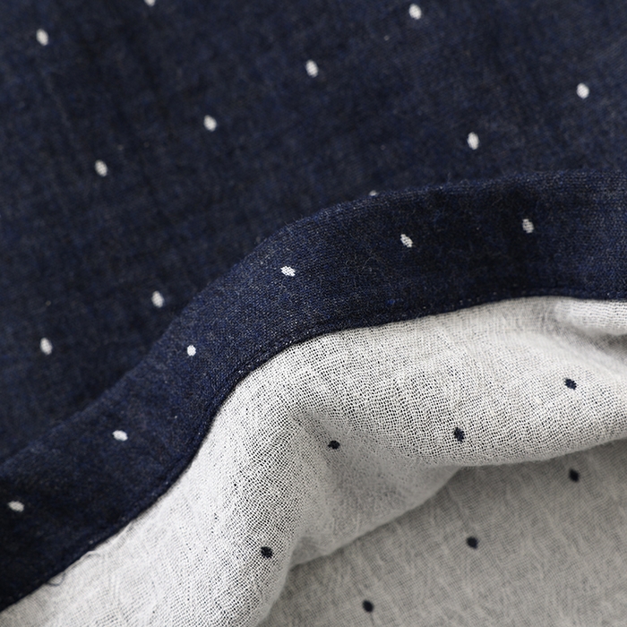 91家纺网 家纺一手货源 找家纺 伊嫚家居 2025新款日式无印风良品全棉双层纱睡衣女纯棉短袖短裤睡衣夏季纯棉短袖家居服 藏青波点女