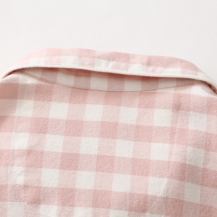 91家纺网 家纺一手货源 找家纺 伊嫚家居 2025新款无印日式双股全棉法兰绒家居服良品睡衣女纯棉直播秋冬款情侣睡衣 粉色小格