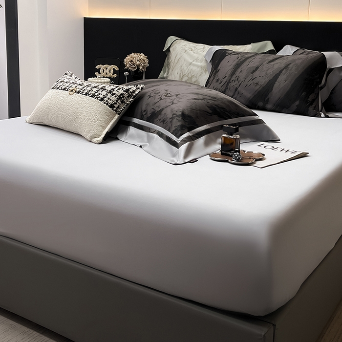 91家纺网 家纺一手货源 找家纺 A类母婴级天丝棉夹棉床盖床笠四件套全棉纯棉纯色长绒棉真丝保护罩高级感印花床上用品 布里奇-灰