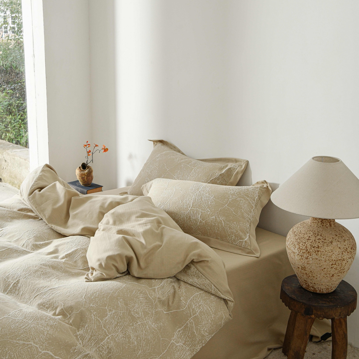 91家纺网 家纺一手货源 找家纺 云上 2025全棉提花床品系列·冰裂   色织冰裂-卡其