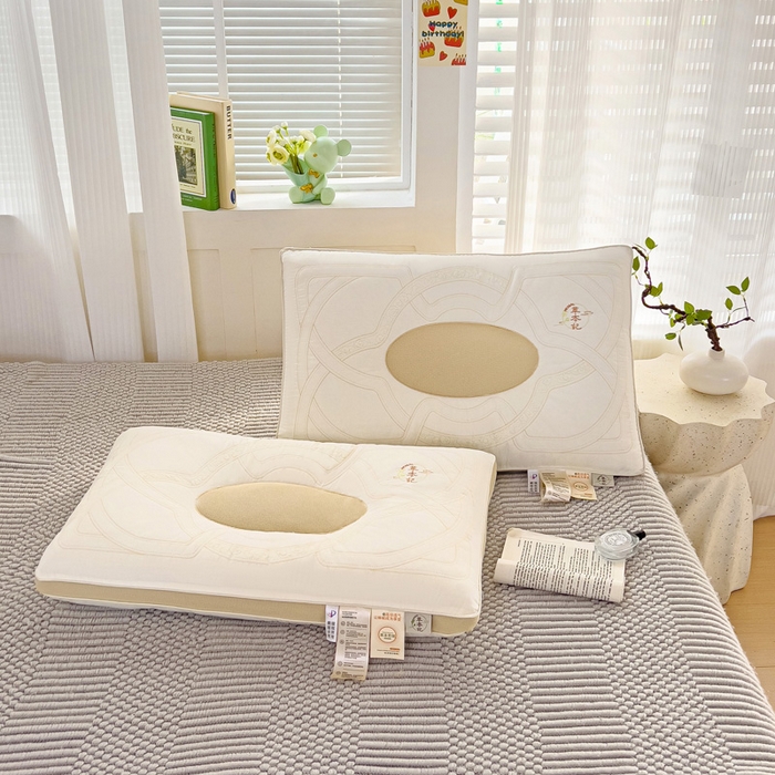 91家纺网 家纺一手货源 找家纺 （总）幸运草 2025新款全棉决明子草本记护颈枕头 成人家用分区定型枕芯