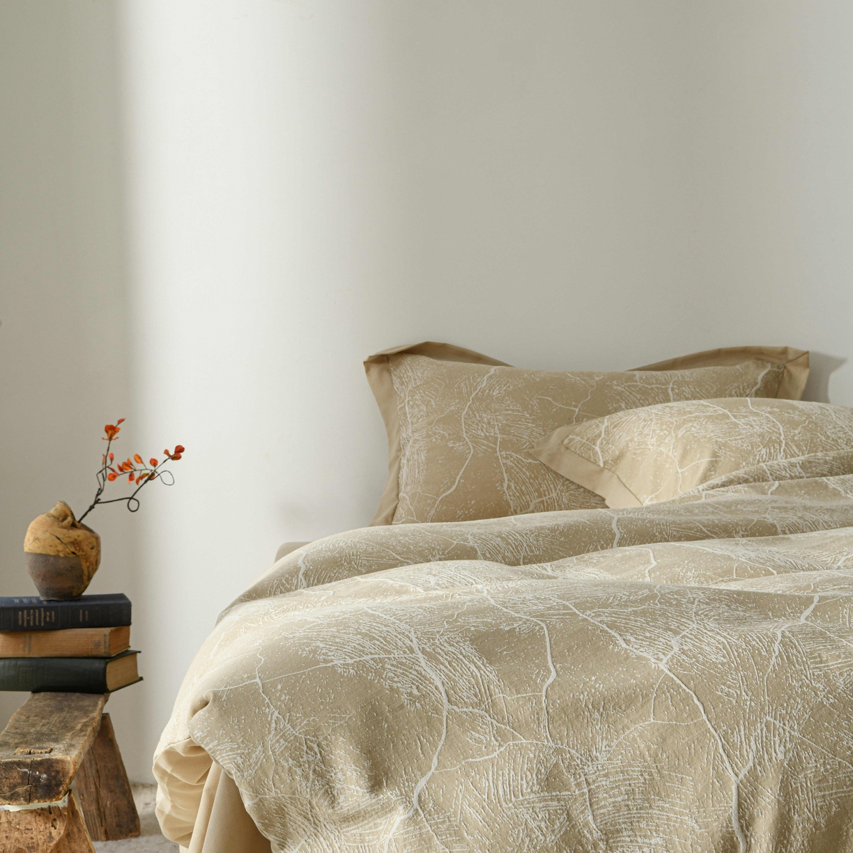 91家纺网 家纺一手货源 找家纺 云上 2025全棉提花床品系列·冰裂   色织冰裂-卡其