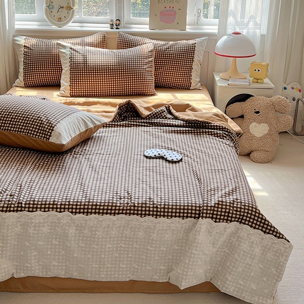 妖妖家纺 2025复古蕾丝公主糯糯夏凉被四件套 焦糖可可