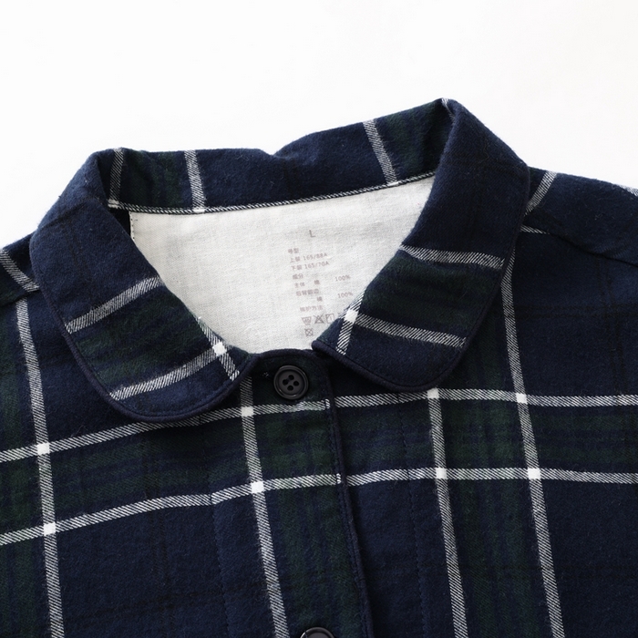 91家纺网 家纺一手货源 找家纺 伊嫚家居 2025新款无印日式双股全棉法兰绒家居服良品睡衣女纯棉直播秋冬款情侣睡衣 深绿色图案男