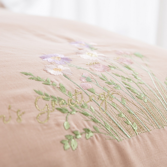 91家纺网 家纺一手货源 找家纺 鲁爱家纺供货 2025新款全棉双层纱绣花四件套 初语-玉颜粉