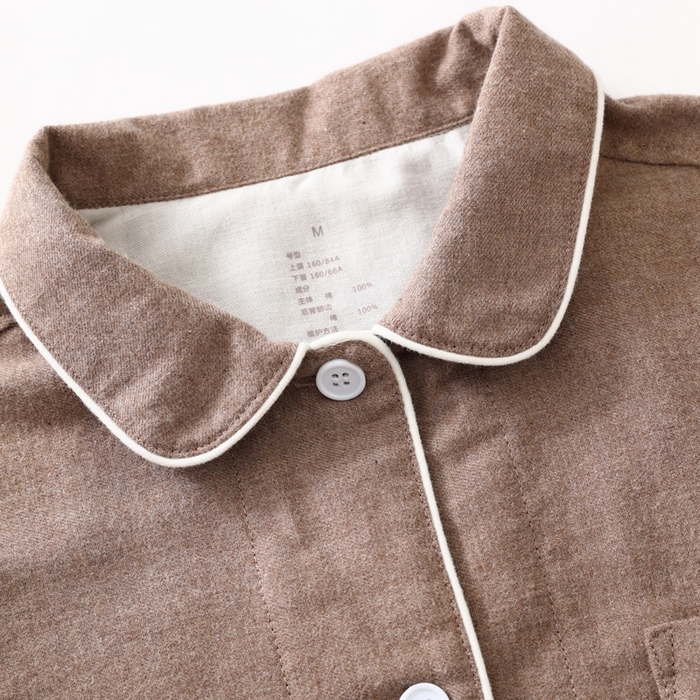 91家纺网 家纺一手货源 找家纺 伊嫚家居 2025新款无印日式双股全棉法兰绒家居服良品睡衣女纯棉直播秋冬款情侣睡衣 纯棕色女