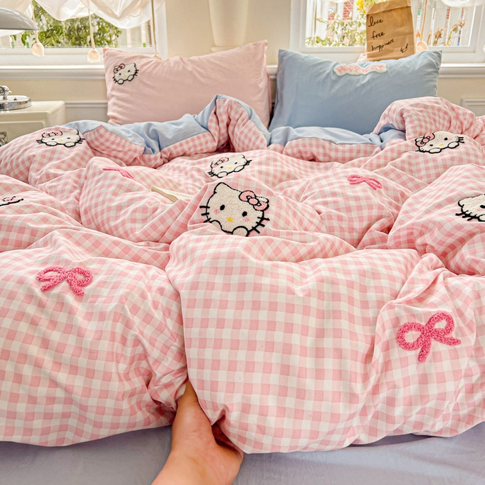 91家纺网 家纺一手货源 找家纺 海岛哥哥 2025新款云柔棉毛巾绣 四件套 毛巾绣-萌萌猫咪