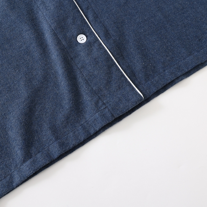 91家纺网 家纺一手货源 找家纺 伊嫚家居 2025新款无印日式双股全棉法兰绒家居服良品睡衣女纯棉直播秋冬款情侣睡衣 海军蓝纯色女