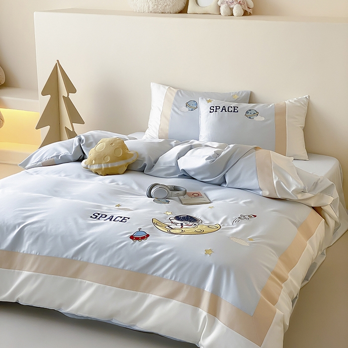 91家纺网 家纺一手货源 找家纺 （总）星野 2025新款超柔天丝棉精致刺绣贴布绣四件套-星际梦