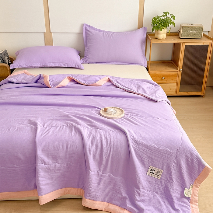 91家纺网 家纺一手货源 找家纺 雪鲨家纺  2025新款A类水洗棉夏被新疆棉花夏凉被空调被可机洗薄被子被芯 紫色