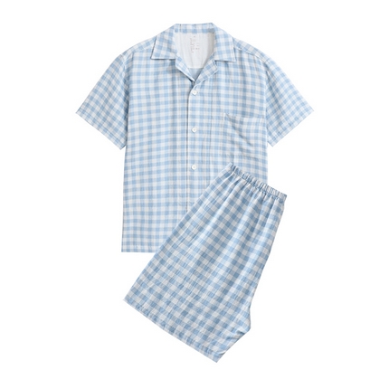 91家纺网 家纺一手货源 找家纺 （总）伊嫚家居 2025新款日式无印风良品全棉双层纱睡衣女纯棉短袖短裤睡衣夏季纯棉短袖家居服