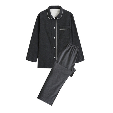 伊嫚家居 2025新款无印日式双股全棉法兰绒家居服良品睡衣女纯棉直播秋冬款情侣睡衣 纯碳灰女