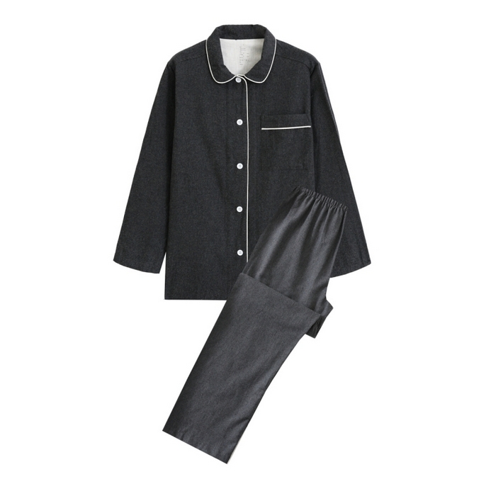 91家纺网 家纺一手货源 找家纺 伊嫚家居 2025新款无印日式双股全棉法兰绒家居服良品睡衣女纯棉直播秋冬款情侣睡衣 纯碳灰女