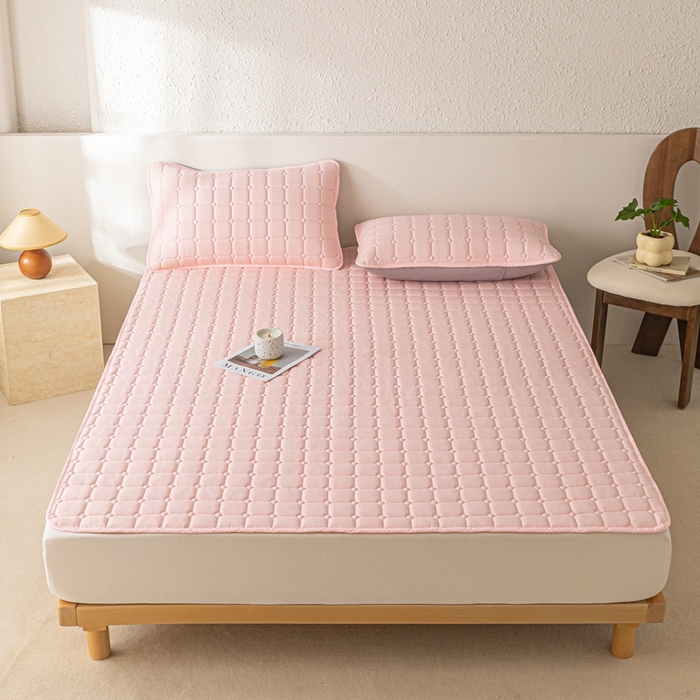 91家纺网 家纺一手货源 找家纺 欧邦 2025春夏新款四季款无印风纯色水洗棉床褥榻榻米床垫 床垫-粉玉