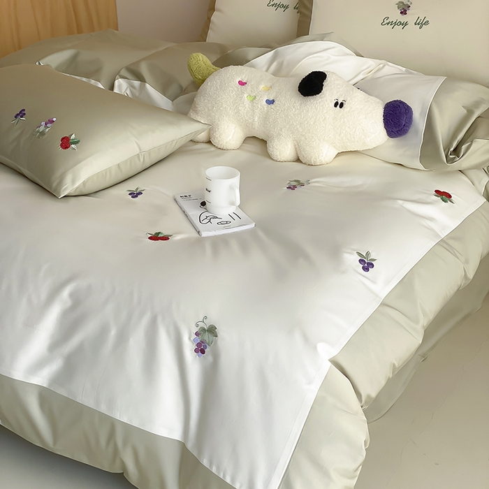 91家纺网 家纺一手货源 找家纺 时亿 2025新款100支长绒棉春夏拼接款四件套 水果派对