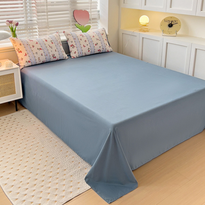 91家纺网 家纺一手货源 找家纺 王朝国际 2025新款直播热款有氧提花有氧双层纱碎花单被套 蓝颜