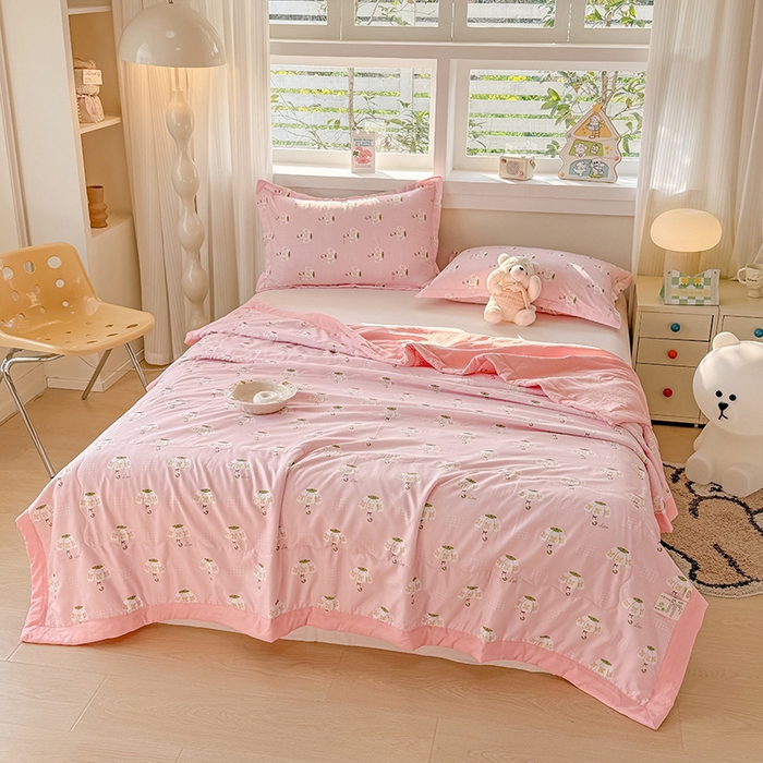 91家纺网 家纺一手货源 找家纺 雪鲨家纺  2025新款A类水洗棉夏被新疆棉花夏凉被空调被可机洗薄被子被芯 雨伞粉