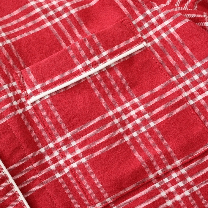 91家纺网 家纺一手货源 找家纺 伊嫚家居 2025新款无印日式双股全棉法兰绒家居服良品睡衣女纯棉直播秋冬款情侣睡衣 红色大格