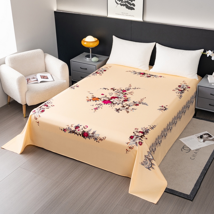 91家纺网 家纺一手货源 找家纺 居美良品 2025新款国民老上海床单 经典牡丹-米黄