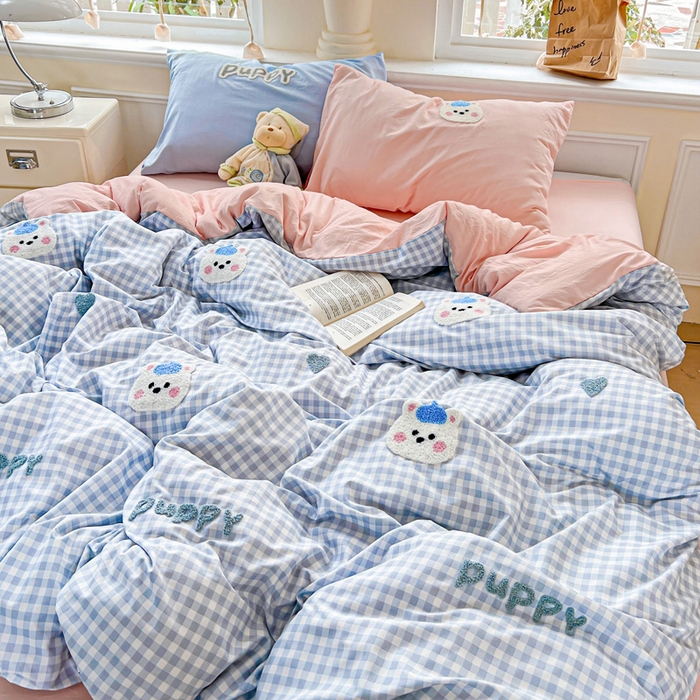 91家纺网 家纺一手货源 找家纺 海岛哥哥 2025新款云柔棉毛巾绣 四件套 毛巾绣-帽子小狗