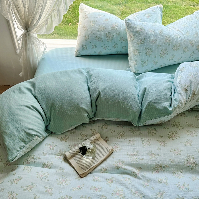 91家纺网 家纺一手货源 找家纺 王朝国际 2025新款直播热款有氧提花有氧双层纱碎花单被套 兰亭