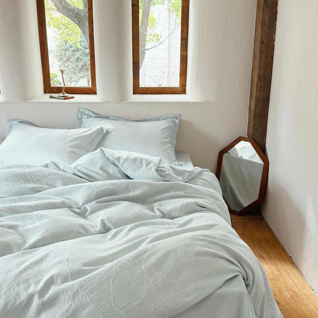 91家纺网 家纺一手货源 找家纺 云上 2025全棉提花床品系列·冰裂   色织冰裂-蓝