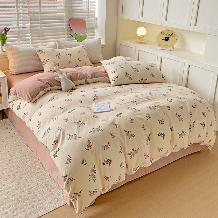 91家纺网 家纺一手货源 找家纺 王朝国际 2025新款直播热款有氧提花有氧双层纱碎花单被套 清欢