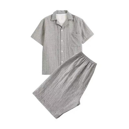 91家纺网 家纺一手货源 找家纺 （总）伊嫚家居 2025新款日式无印风良品全棉双层纱睡衣女纯棉短袖短裤睡衣夏季纯棉短袖家居服