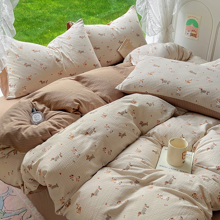 91家纺网 家纺一手货源 找家纺 王朝国际 2025新款直播热款有氧提花有氧双层纱碎花单被套 叮当汪