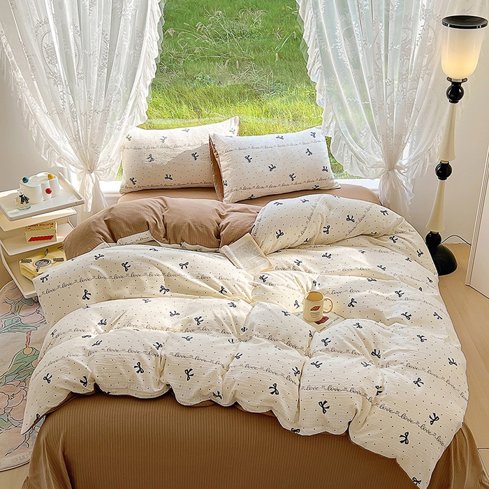 91家纺网 家纺一手货源 找家纺 王朝国际 2025新款直播热款有氧提花有氧双层纱碎花单被套 爱心蝶