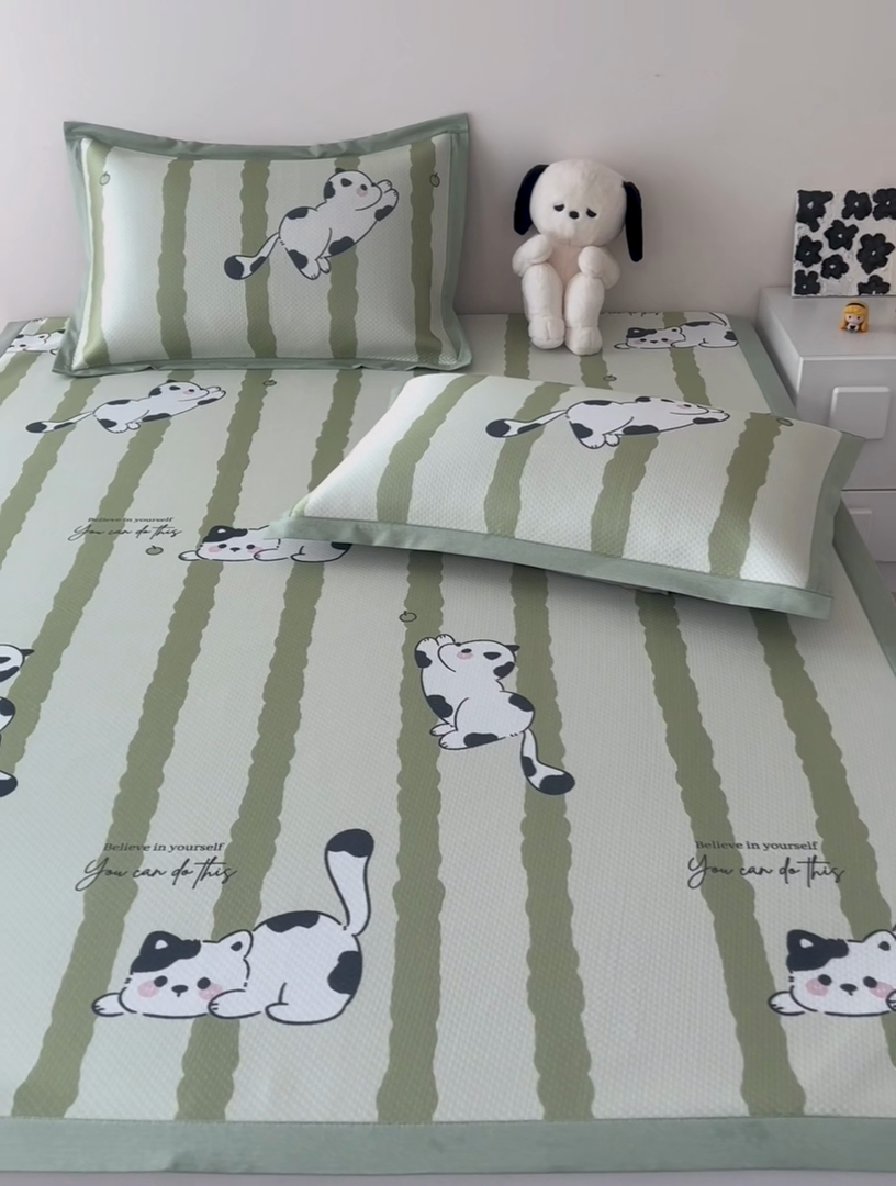 91家纺网 家纺一手货源 找家纺 倾慕家纺 A类满天星凉感提花凉席 乐动猫咪