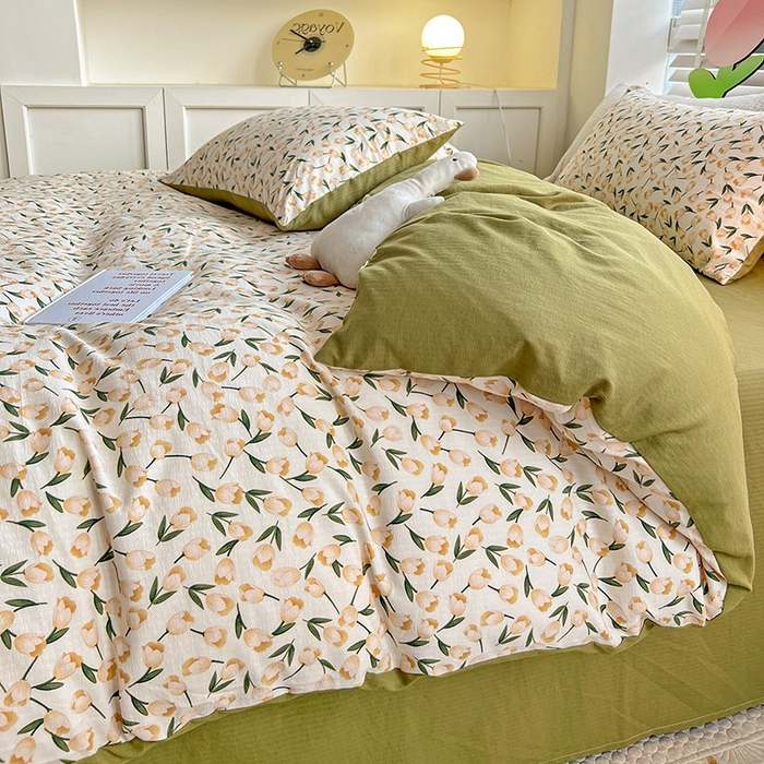 91家纺网 家纺一手货源 找家纺 王朝国际 2025新款直播热款有氧提花有氧双层纱碎花单被套 白荔