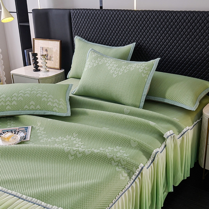 91家纺网 家纺一手货源 找家纺 （总）尚品凤凰2025新款凉感床裙渐变色豆豆席床裙凉席直角席 凉席席子