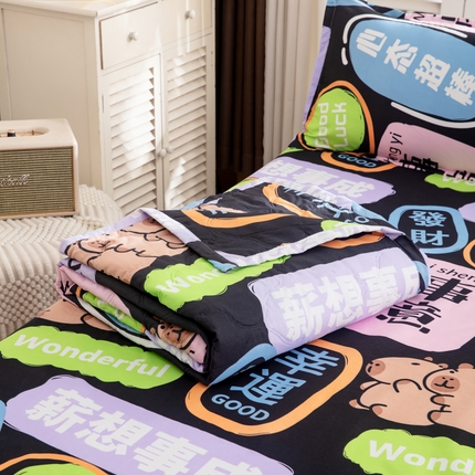 乐居坊2025新款亲肤舒适印花芦荟棉夏凉被四件套 薪想事成