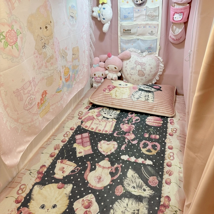 91家纺网 家纺一手货源 找家纺 花沐家居 2025新款萌系卡通数码冰虅席凉席席子 猫咪铃铛