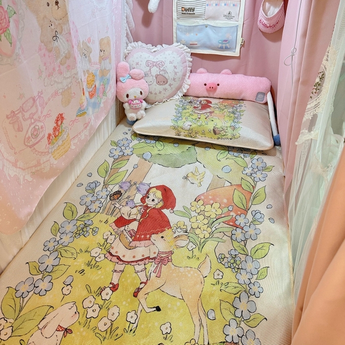 91家纺网 家纺一手货源 找家纺 花沐家居 2025新款萌系卡通数码冰虅席凉席席子 小红帽