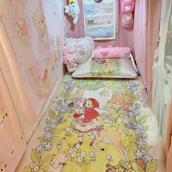 91家纺网 家纺一手货源 找家纺 花沐家居 2025新款萌系卡通数码冰虅席凉席席子 小红帽