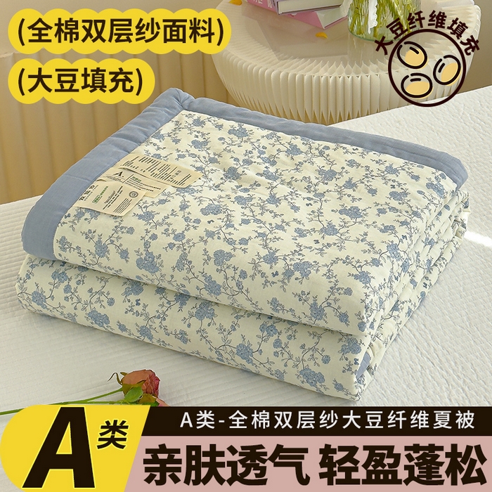 91家纺网 家纺一手货源 找家纺 睡棉坊 2025新款全棉有氧双层纱夏凉被空调被百分百纯棉被芯被子 安娜