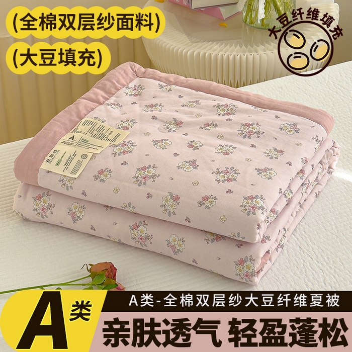 91家纺网 家纺一手货源 找家纺 睡棉坊 2025新款全棉有氧双层纱夏凉被空调被百分百纯棉被芯被子 卡洛琳