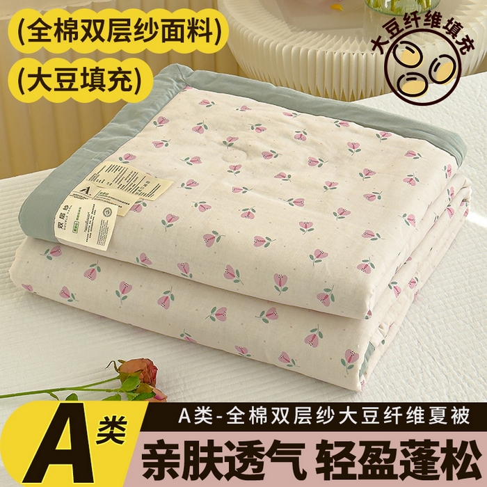 91家纺网 家纺一手货源 找家纺 睡棉坊 2025新款全棉有氧双层纱夏凉被空调被百分百纯棉被芯被子 洛丽塔