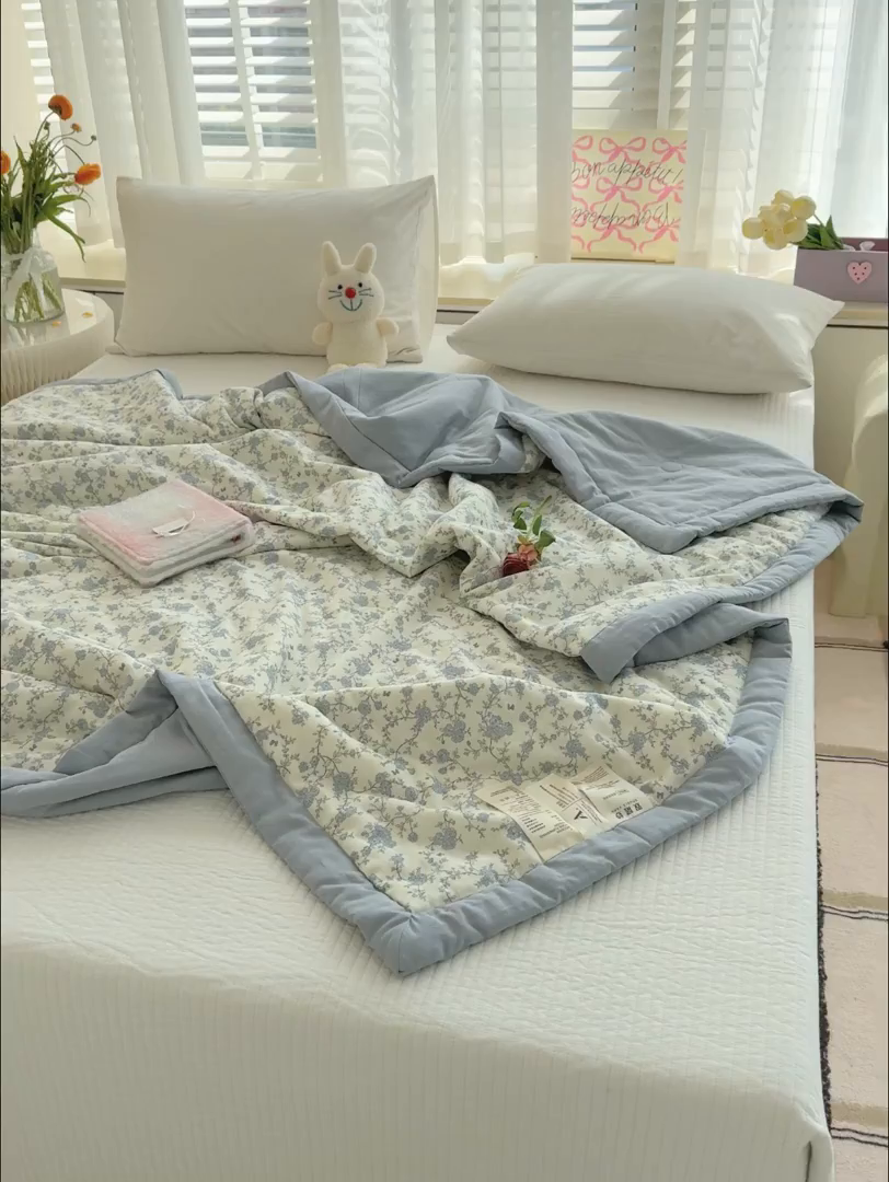 91家纺网 家纺一手货源 找家纺 睡棉坊 2025新款全棉有氧双层纱夏凉被空调被百分百纯棉被芯被子 安娜