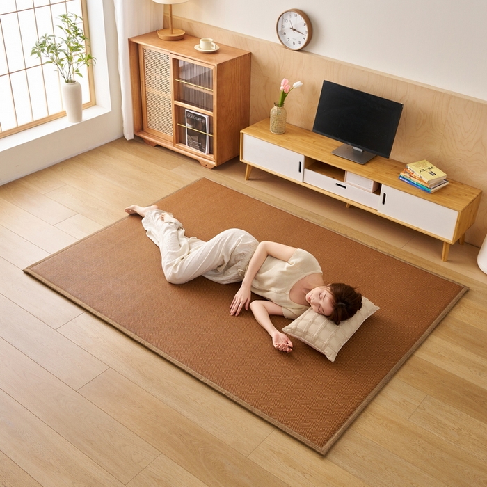 91家纺网 家纺一手货源 找家纺 畅畅家纺 2025新款多功能亲肤舒适凉感冰藤床垫藤席地垫（厚度1.5cm） 经典方格