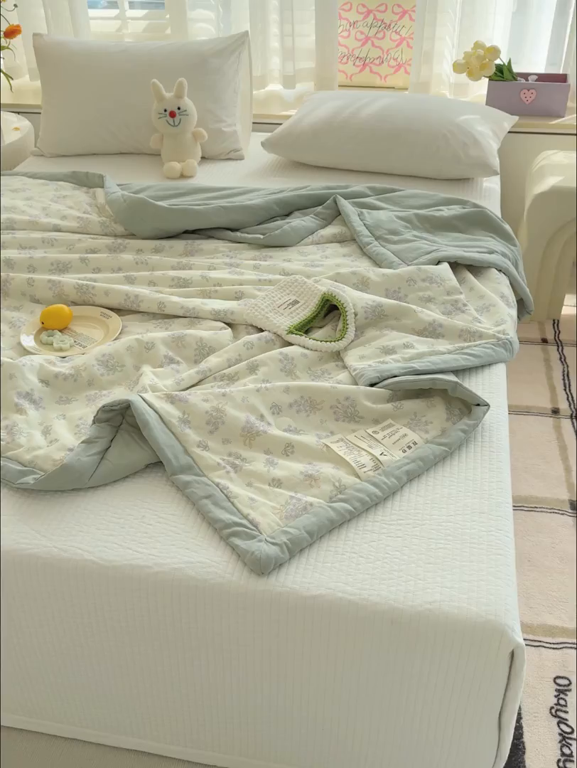 91家纺网 家纺一手货源 找家纺 睡棉坊 2025新款全棉有氧双层纱夏凉被空调被百分百纯棉被芯被子 海德花园