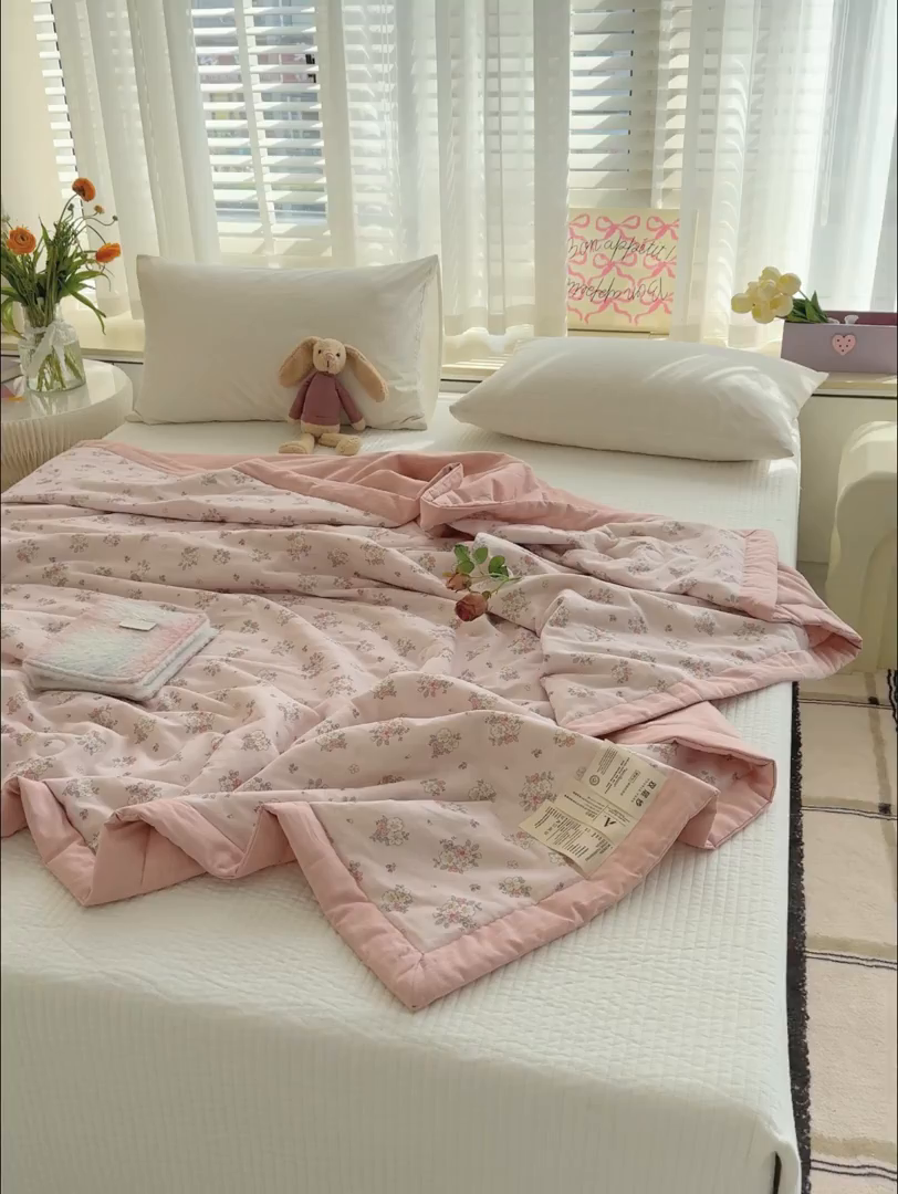 91家纺网 家纺一手货源 找家纺 睡棉坊 2025新款全棉有氧双层纱夏凉被空调被百分百纯棉被芯被子 卡洛琳