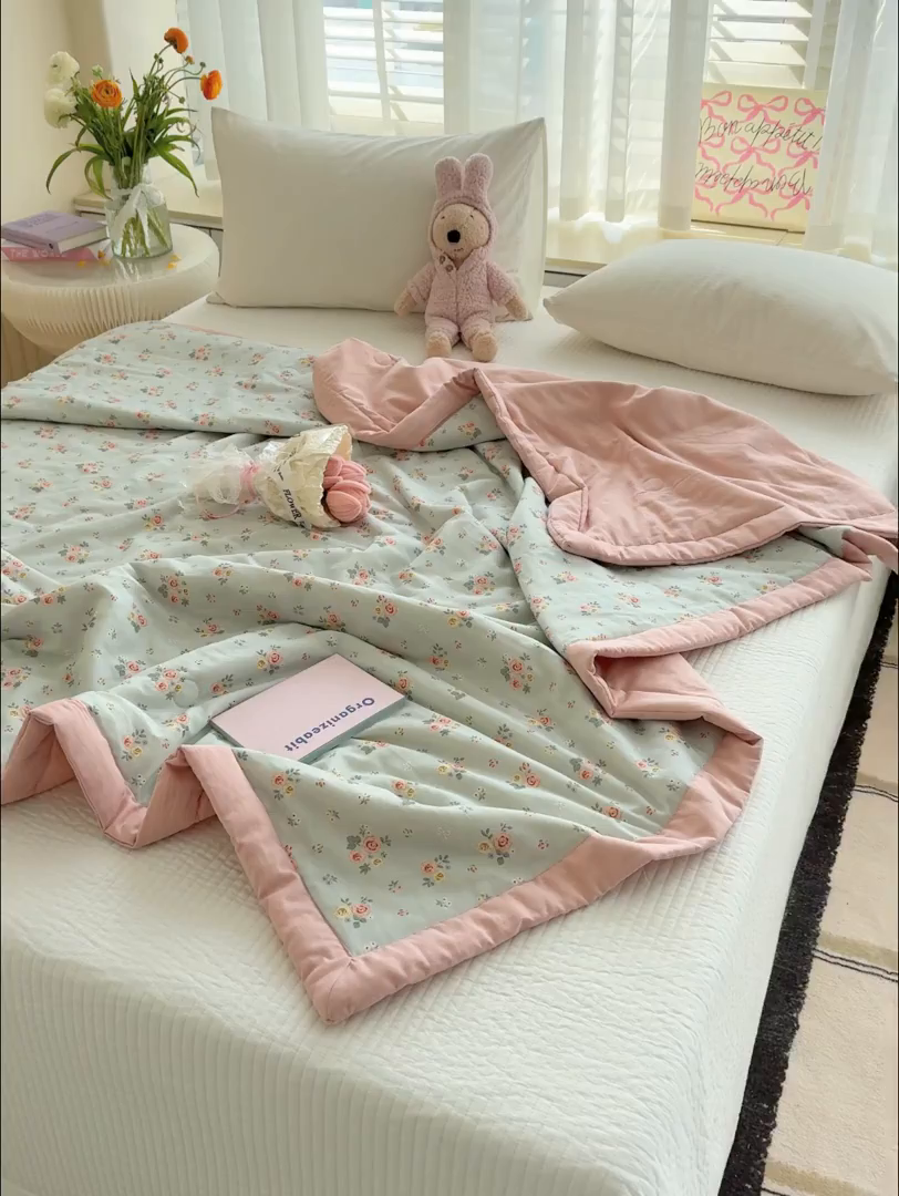 91家纺网 家纺一手货源 找家纺 睡棉坊 2025新款全棉有氧双层纱夏凉被空调被百分百纯棉被芯被子 露娜